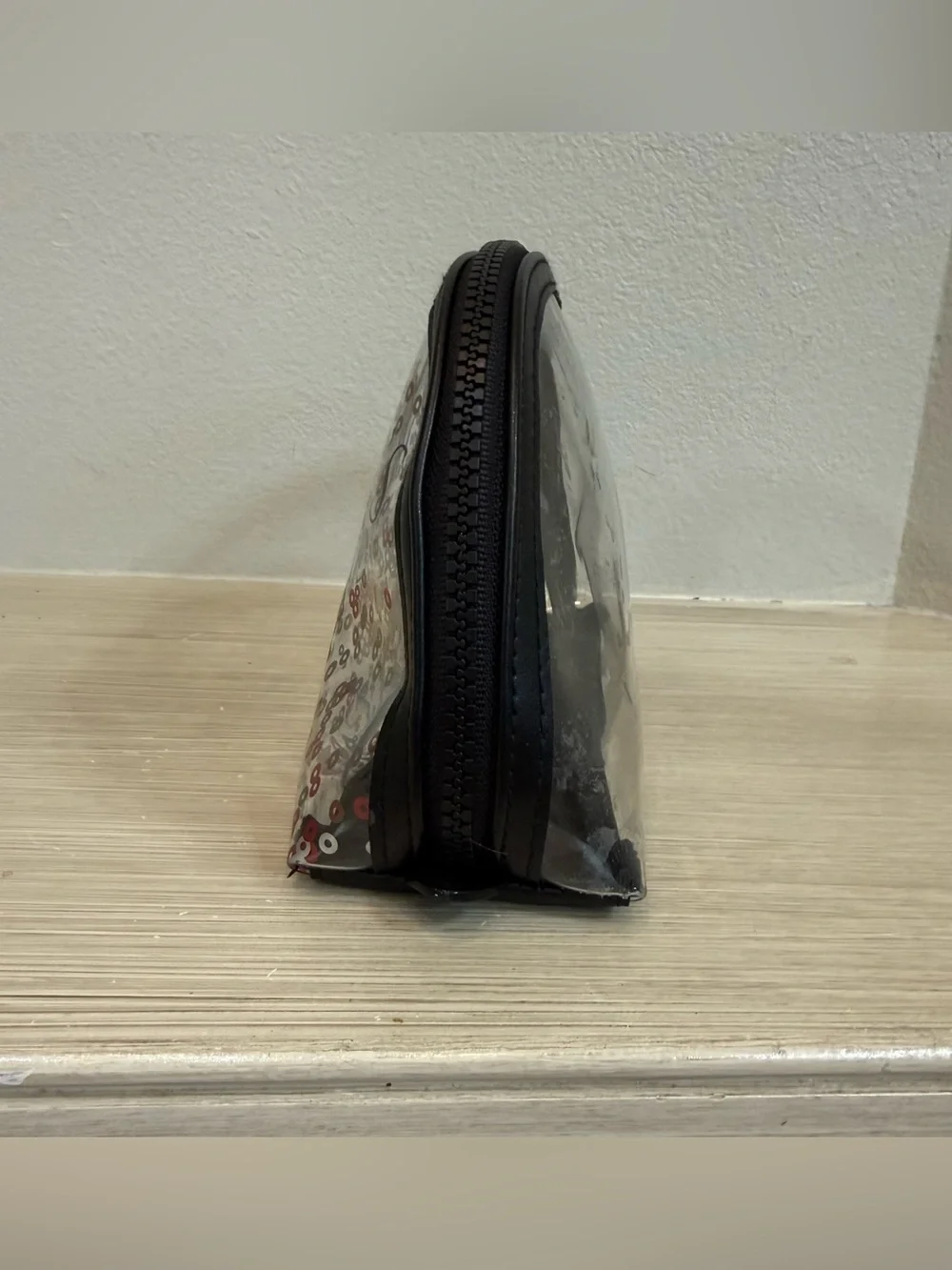 Victoria's Secret Clear Cosmetic Pouch with Red, Gold, White & Black Sequins